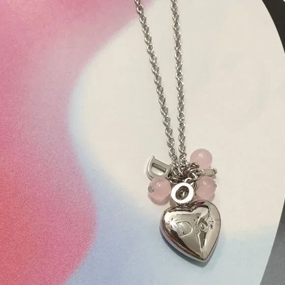 Heart Silver Dior Beaded Necklace Pendant Casual Formal Jewelry Accessory Gift - Picture 5 of 6